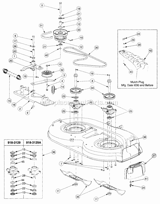 42" Spindle Assembly Diagram and Parts List for 2166 13A-214G100, 13A-254G100 Cub Cadet Lawn Tractor